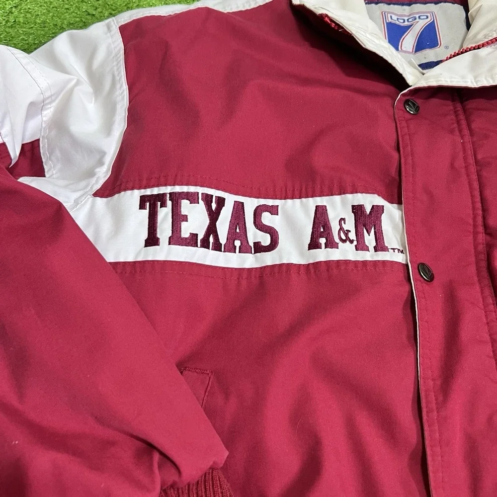 Vintage Texas A&M Jacket MED 90s‎ Jacket Puffy Maroon White Beveled T Logo7